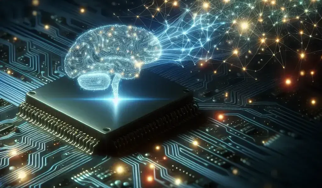 "Chips nativos de IA revolucionando la computación moderna, mostrando su avance sobre estructuras de computación heredadas en un gráfico informativo."