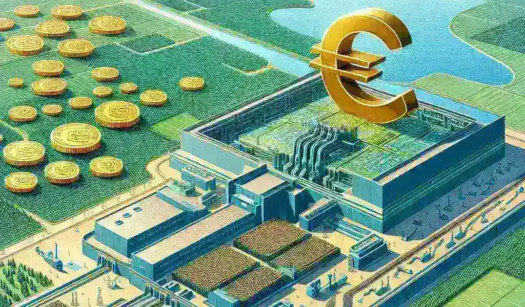 "Infografía del Proyecto de Gigafactoría: producción de 100,000 chips con una inversión de 5,000 millones de euros."