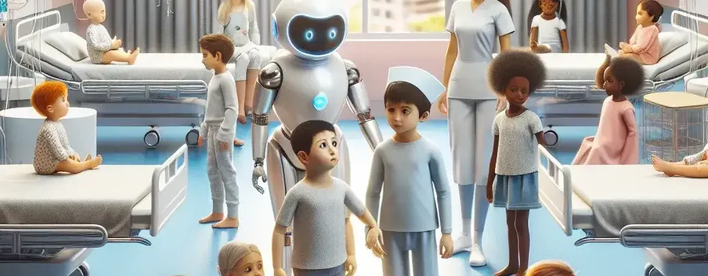 "Robot asistente en hospital de Canarias, diseñado para ayudar en el tratamiento de oncología pediátrica, mostrando su innovadora tecnología en acción."