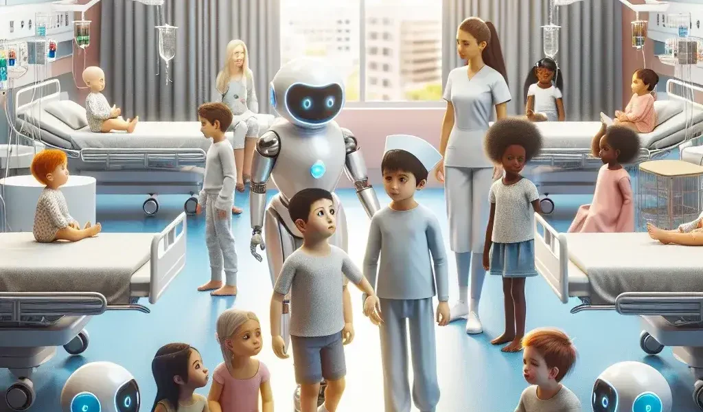 "Robot asistente en hospital de Canarias, diseñado para ayudar en el tratamiento de oncología pediátrica, mostrando su innovadora tecnología en acción."