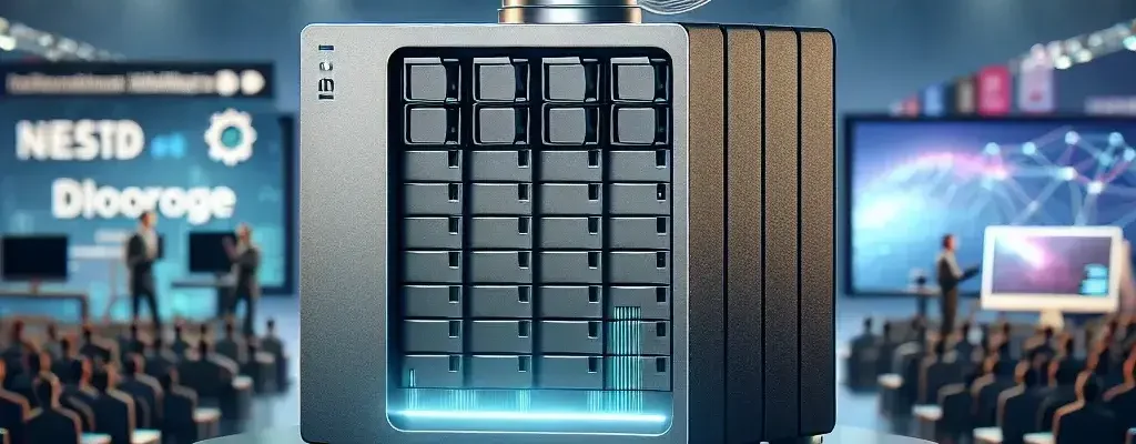 "QNAP NAS device featuring Thunderbolt 5 support, showcasing modern design and advanced connectivity options for high-speed data transfer."