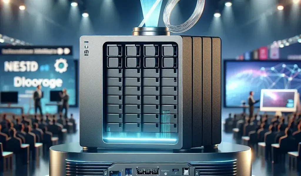 "QNAP NAS device featuring Thunderbolt 5 support, showcasing modern design and advanced connectivity options for high-speed data transfer."